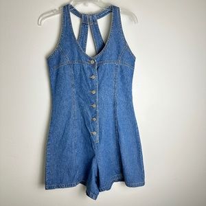 Revolt Jeans Women's Blue Jean Denim Sleeveless Romper